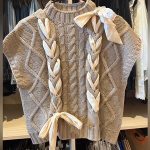 Vici Collection Satin Bowknot Short Sleeve Sweater